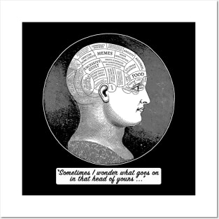 Funny Vintage Phrenology Head Illustration - Dark Humor Posters and Art